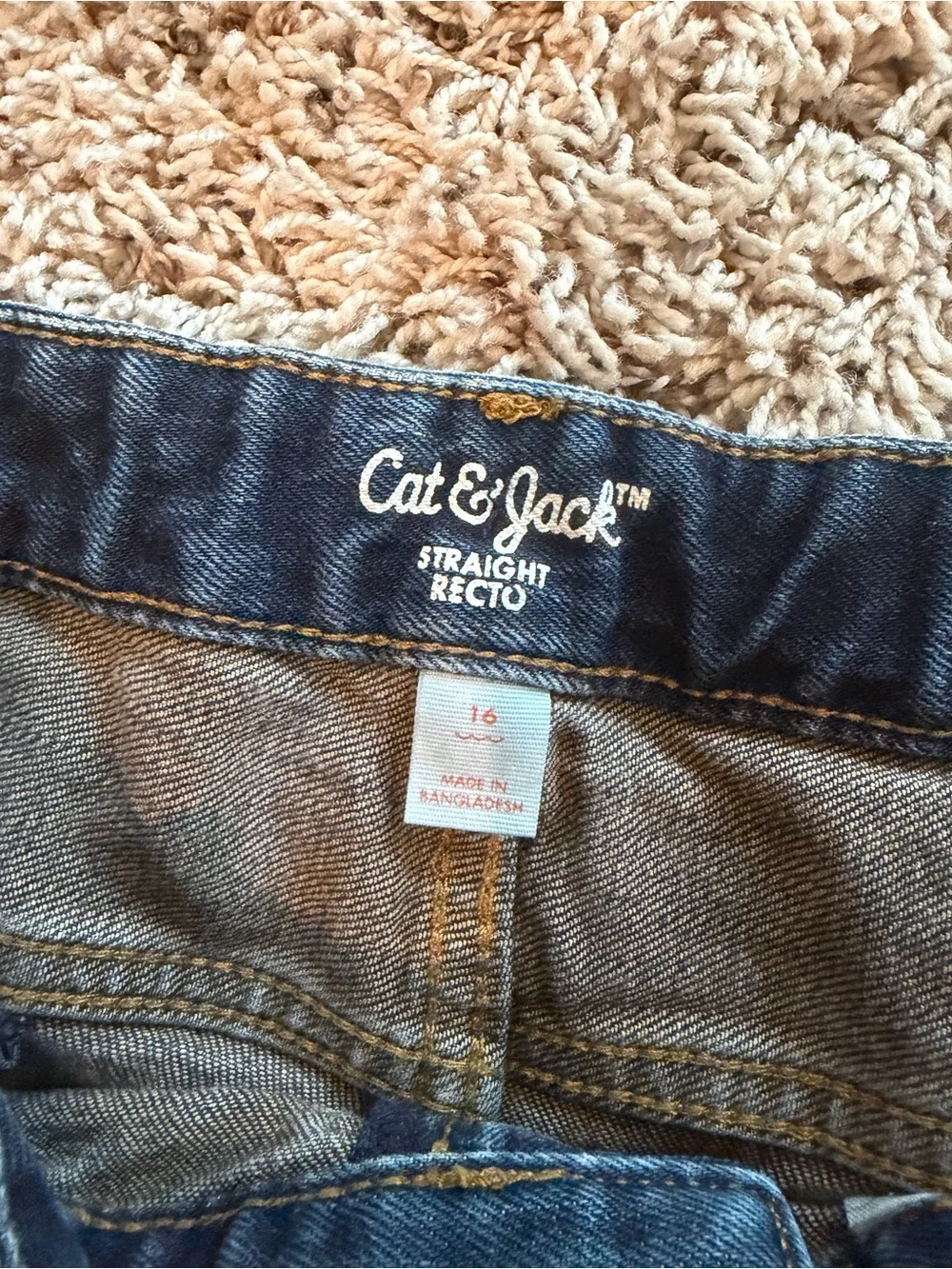 Boys straight dark blue jeans size 16 adjustable waist strap 98% cotton